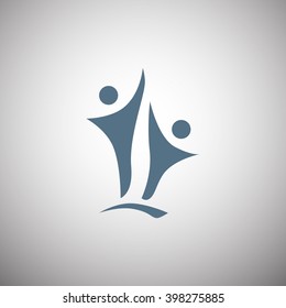 Two people silhouettes reaching up logo