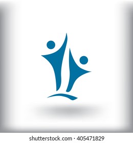 Two people silhouettes reaching up logo