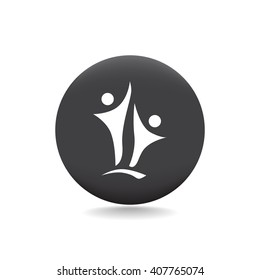 Two people silhouettes reaching up logo