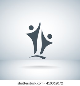 Two people silhouettes reaching up logo