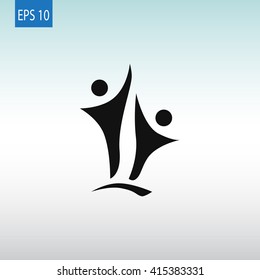 Two people silhouettes reaching up logo