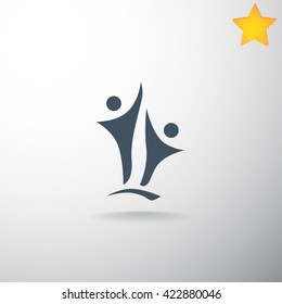 Two people silhouettes reaching up logo