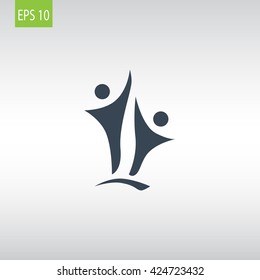 Two people silhouettes reaching up logo