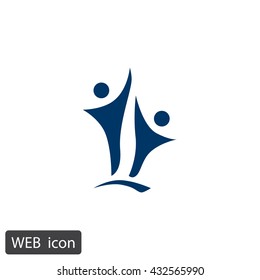 Two people silhouettes reaching up logo