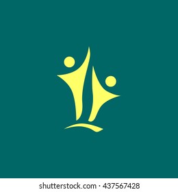 Two people silhouettes reaching up logo