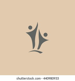Two people silhouettes reaching up logo
