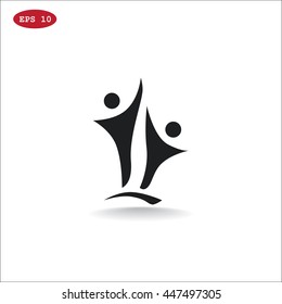 Two people silhouettes reaching up logo