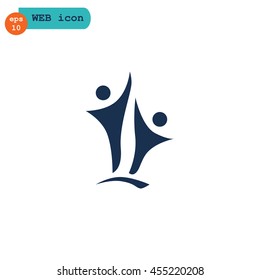 Two people silhouettes reaching up logo