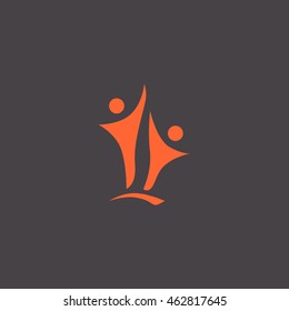 Two people silhouettes reaching up logo