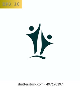 Two people silhouettes reaching up logo