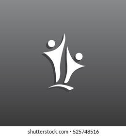 Two people silhouettes reaching up logo