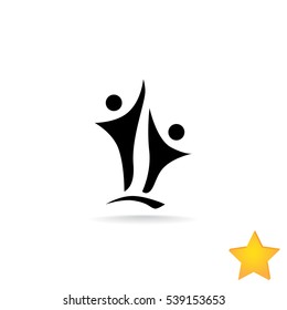 Two people silhouettes reaching up logo