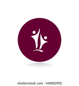 Two people silhouettes reaching up logo