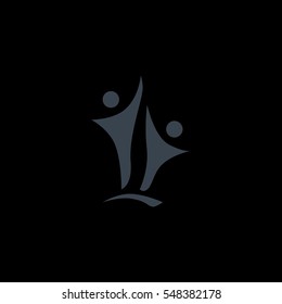 Two people silhouettes reaching up logo