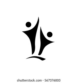 Two people silhouettes reaching up logo