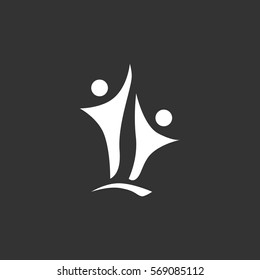 Two people silhouettes reaching up logo