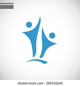 Two people silhouettes reaching up logo