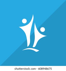 Two people silhouettes reaching up logo