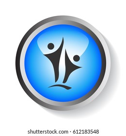 Two people silhouettes reaching up logo