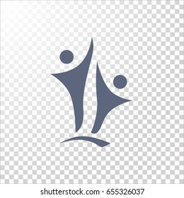Two people silhouettes reaching up logo