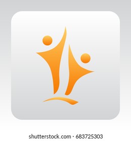 Two people silhouettes reaching up logo