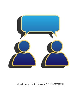 Two people with single balloon. Like-mindedness sign. Blue icon with gold contour with dark gray shadow at white background. Illustration.
