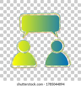 Two people with single balloon. Like-mindedness sign. Blue to green gradient Icon with Four Roughen Contours on stylish transparent Background. Illustration.