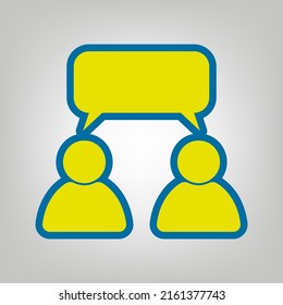 Two people with single balloon. Like-mindedness sign. Icon in colors of Ukraine flag (yellow, blue) at gray Background. Illustration.