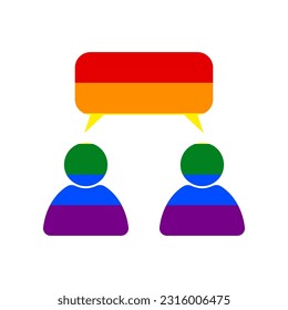 Two people with single balloon. Like-mindedness sign. Rainbow gay LGBT rights colored Icon at white Background. Illustration.