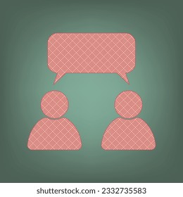 Two people with single balloon. Like-mindedness sign. Apricot Icon with Brick Red parquet floor graphic pattern on a Ebony background. Feldgrau. Green. Illustration.