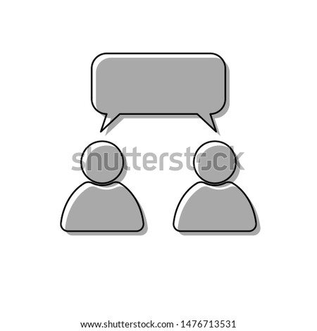 Two people with single balloon. Like-mindedness sign. Black line icon with gray shifted flat filled icon on white background. Illustration.