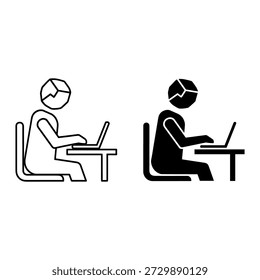 Dos personas sentadas en escritorios usando computadoras portátiles, una en blanco y negro y la otra en persona negra