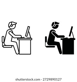 Dos personas sentadas en escritorios trabajando en computadoras portátiles con diferentes posturas