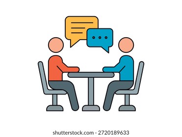 Zwei Personen, die an einem Bürotisch sitzen und ein professionelles Interview führen