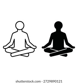 Zwei Menschen sitzen in Lotusposition meditieren in schwarz-weißer Linie Meditation mit gekreuzten Beinen