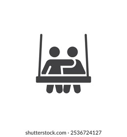 Two people sitting on a swing together vector icon. filled flat sign for mobile concept and web design. Couple on a Swing glyph icon. Symbol, logo illustration. Vector graphics