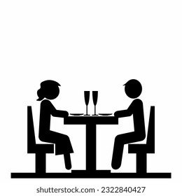 two people sitting in a restaurant, food and drink, black silhouette, vector web symbol, illustration