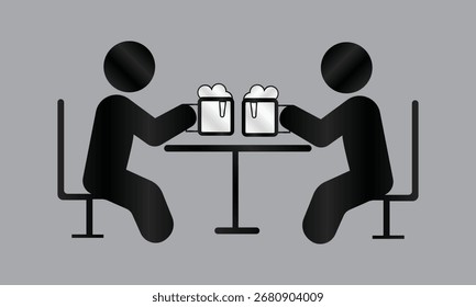 Dos personas sentadas en la mesa con el icono del Vector de las tazas de cerveza