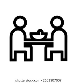 Two People Sitting at Table with Bowl Simple Black Icon