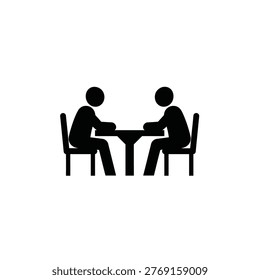 Two people sitting at table, conversation and meeting.