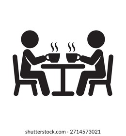 Two people sitting at a table with steaming cups a simple icon