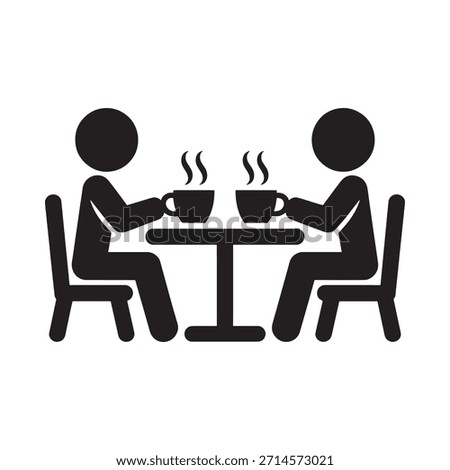 Two people sitting at a table with steaming cups a simple icon