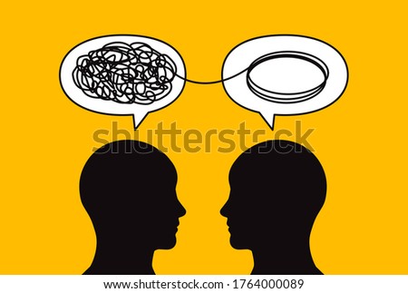 Two people solve problem, psychology, psychotherapy, business coaching. Vector illustration