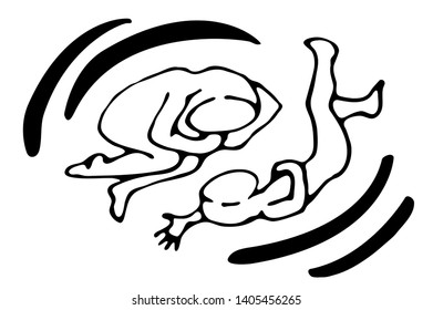 Two people in space suits and zero gravity