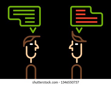 Two people speaking. Business conversation. Dark background