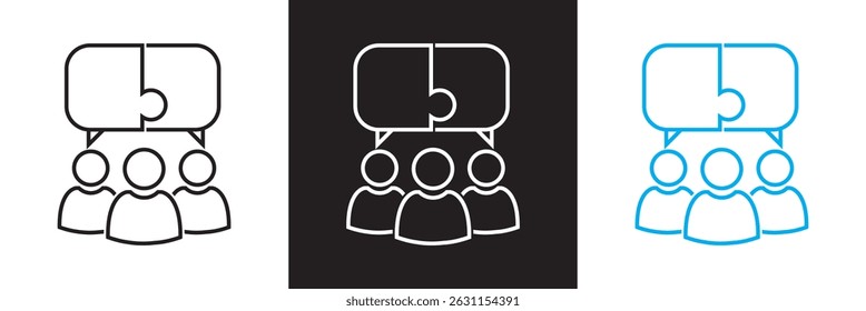 Two people speaking with puzzle speech bubbles  icon.  Dialogue and problem-solving vector element. Vector for websites, mobile interfaces, logp, presentations, banner, visual branding etc. EPS 10