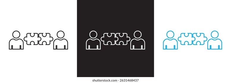 Duas pessoas falando com o ícone de balões de fala do quebra-cabeça.  Diálogo e elemento de vetor de resolução de problemas. Vetor para sites, interfaces móveis, logp, apresentações, banner, marca visual etc. EPS 10