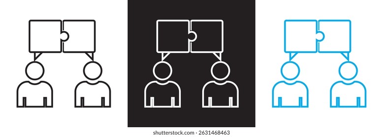 Dos personas que hablan con el icono de las burbujas del discurso del rompecabezas.  Elemento de Vector del diálogo y la resolución de problemas. Vector para Sitios web, interfaces móviles, logp, presentaciones, Anuncio, marca visual, etc. EPS 10