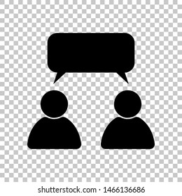 Two people with speech bubble. Like-mindedness sign. Black icon on transparent background. Illustration.