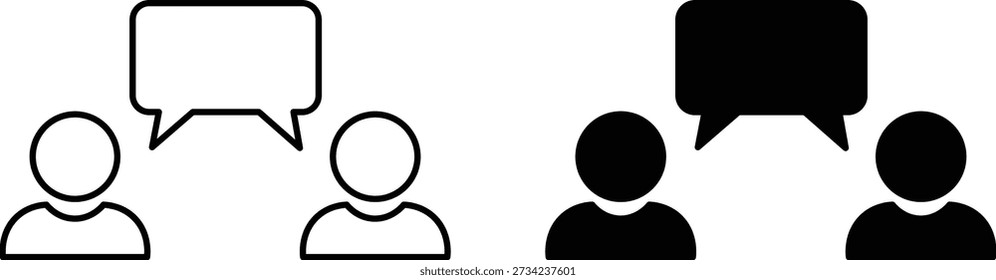 Zwei Personen mit Sprechblasen, von denen eine eine solide schwarze Kommunikationsunterhaltung umriss